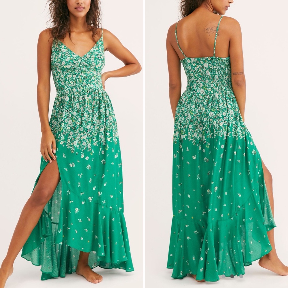 Free People Ready Or Not Floral Maxi Slip Dress Green Size Small